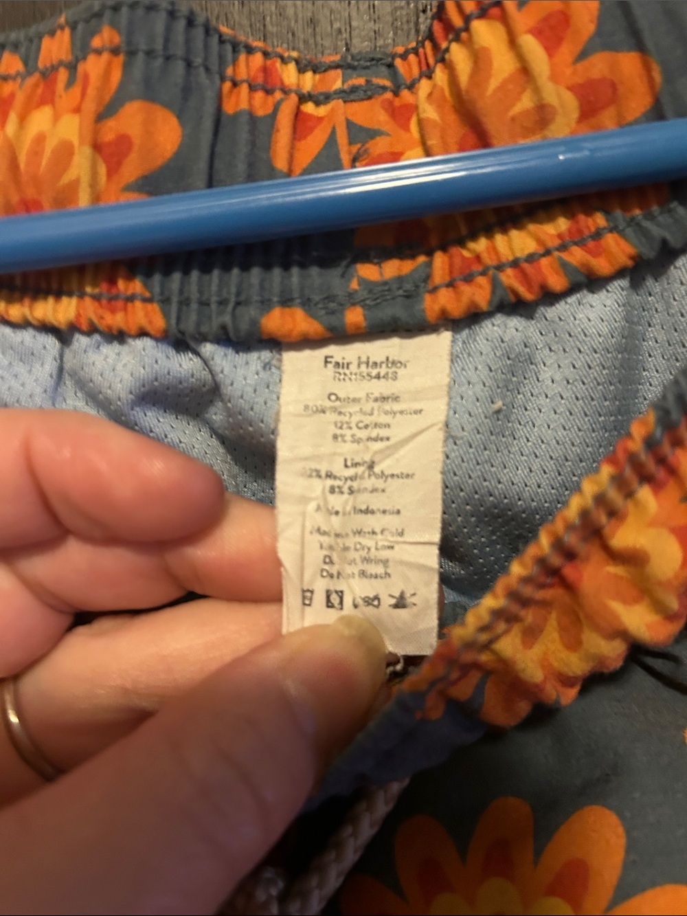 Fair Harbor Blue Swim Trunks with Orange Floral Print - Picture 2 of 6